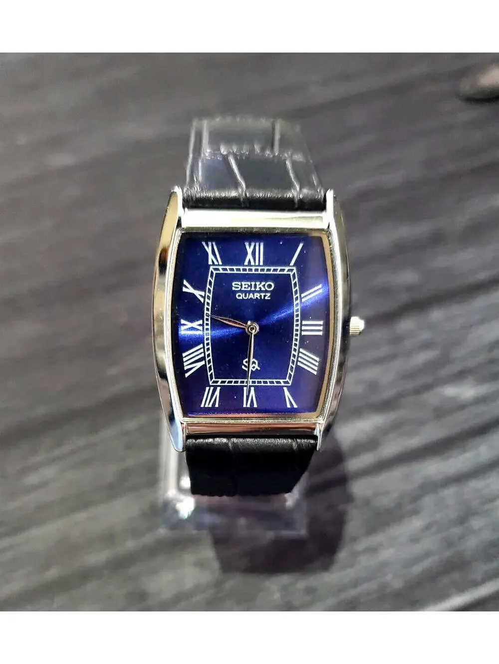 RARE Mens‎ Tank Blue Seiko Roman Dial Watch New Mvt Batt